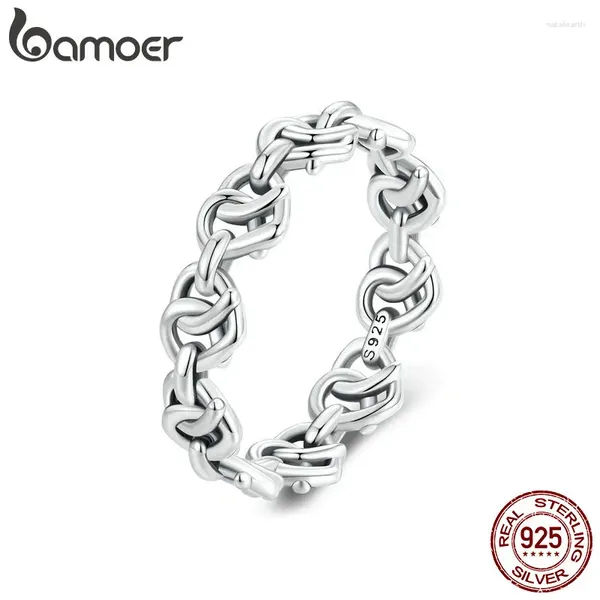 Anéis de cluster Bamoer 925 prata esterlina entrelaçada coração anel anel geométrico amor para wowen platinado jóias finas