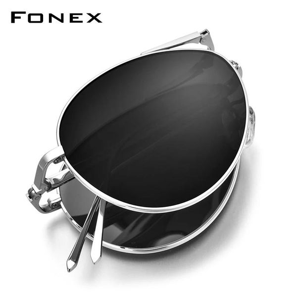 Sonnenbrille Fonex Polarisierte Sonnenbrille aus reinem Titan für Herren, zusammenklappbar, klassische Luftfahrt-Sonnenbrille für Herren, Aviador, hochwertige männliche Farbtöne, 838