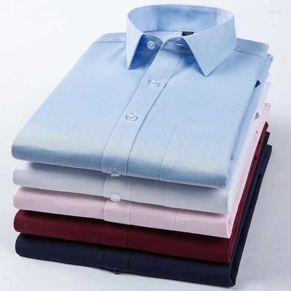 Camisas de vestido masculinas clássico negócios manga longa simples confortável camisa formal casual moda padrão ajuste masculino workwear