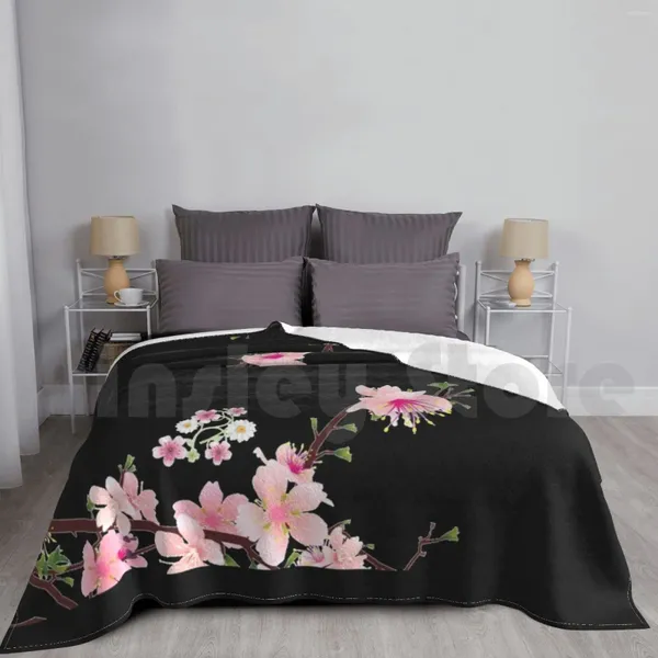 Cobertores Marinha e Cobertor Branco com Padrão de Flor de Cerejeira para Viagem de Sofá-Cama