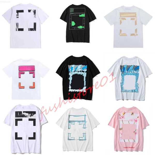 Verão Luxurys Mens e Womens Camisa Designers Offs Roupas Soltas Tops Homem Casual Rua Graffiti Moletom Manga Curta Camisetas Branco Ha