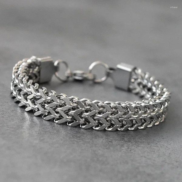 Link Armbänder Herren Mode Hip-Hop Silber Farbe Geflochtener Kiel Edelstahl Armband Männer Personalisierte Party Kette Metall Schmuck Geschenk