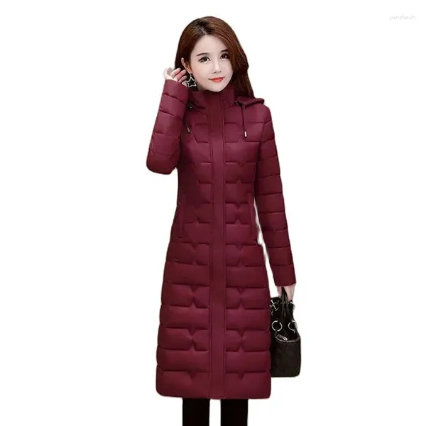 Trench da donna 2024 Cappotto invernale Pikes Lungo sopra il ginocchio Con cappuccio Giù Cappotto imbottito in cotone Campo di neve Capispalla caldo sottile 4XL