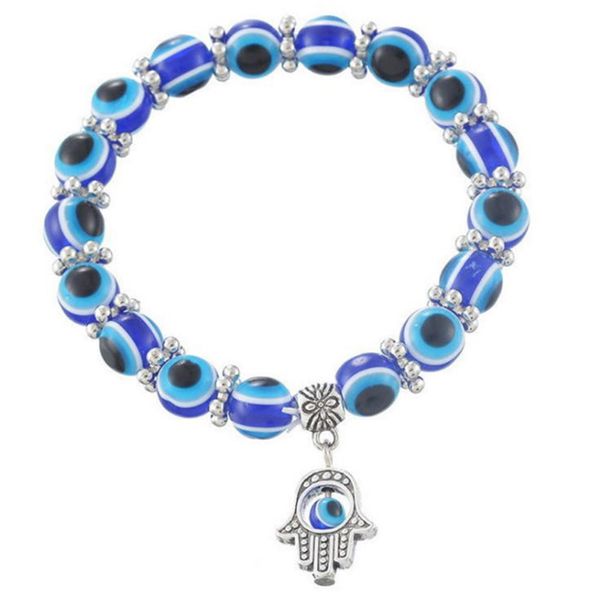 Misura 8mm 10mm Retro Blue Eye Bracciale con perline Uomo Donna Mano di Fatima Braccialetti fortunati Accessori per gioielli Regalo in massa