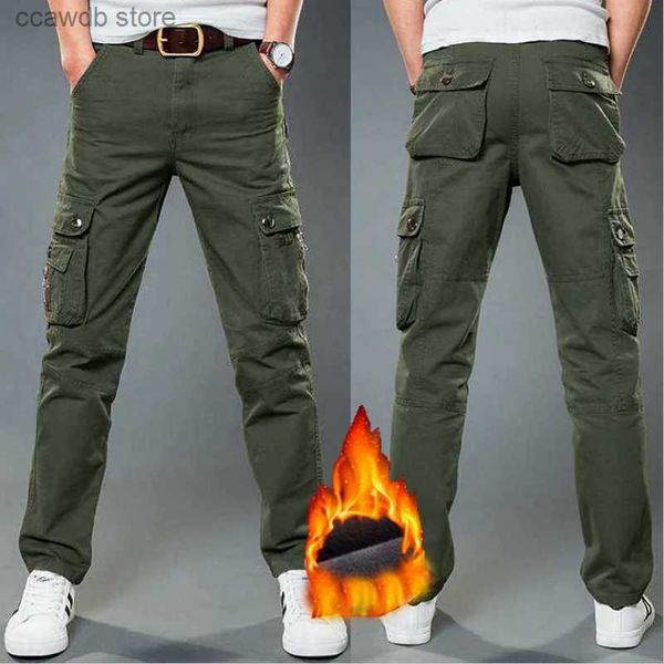 Pantaloni da uomo in pile invernale Pantaloni tattici caldi Pantaloni in cotone con zip Pantaloni cargo verde militare larghi da uomo Casual Plus Pantaloni da lavoro addensati taglia 40 T240108