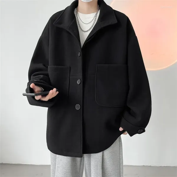 Erkek Ceketler Kore versiyonu yünlü ceket sonbahar ve kış gevşek yaka ceket gündelik moda çok büyük boy iş