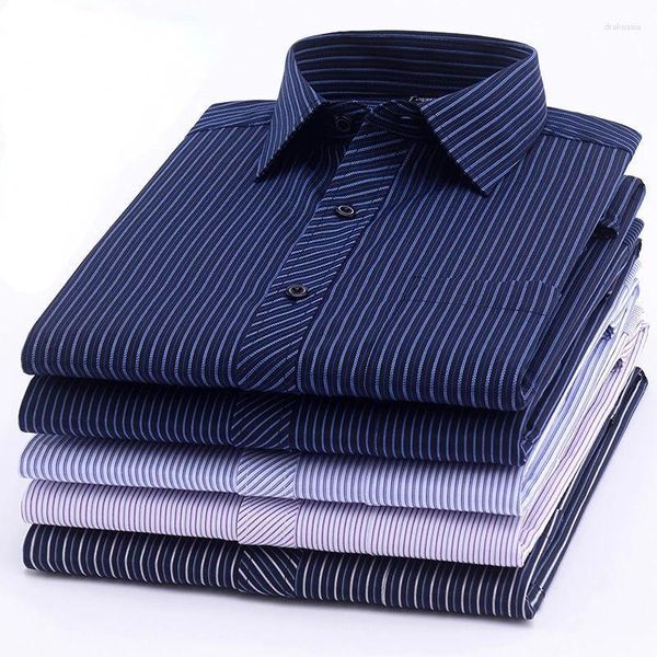 Camicie casual da uomo Camicia classica a righe slim fit Manica lunga da lavoro Plus Abbigliamento formale sociale di grandi dimensioni Abito da uomo