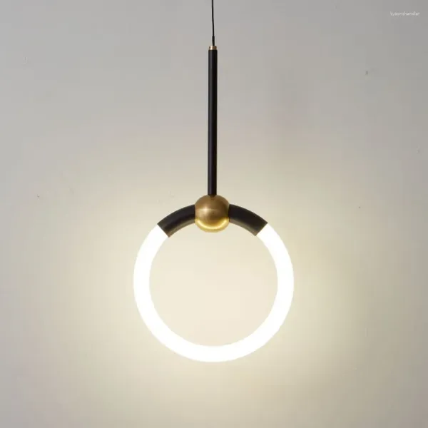 Lâmpadas pendentes nórdico teto redondo anel pendurado moderno led escada candelabros para sala de jantar luzes