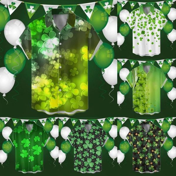 Herren-Freizeithemden, Kleeblatt-Grafik-Hemd, St-Patrick-Day-Kurzarmblusen, Irish-National-Day-Hemden, Reverskragen-Oberteile, grüne Camisas