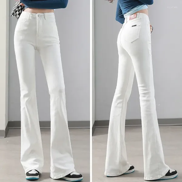 Calças de brim femininas moda cintura alta branco flare mulheres casuais bell-bottoms magro primavera magro denim calças tornozelo capris lj34