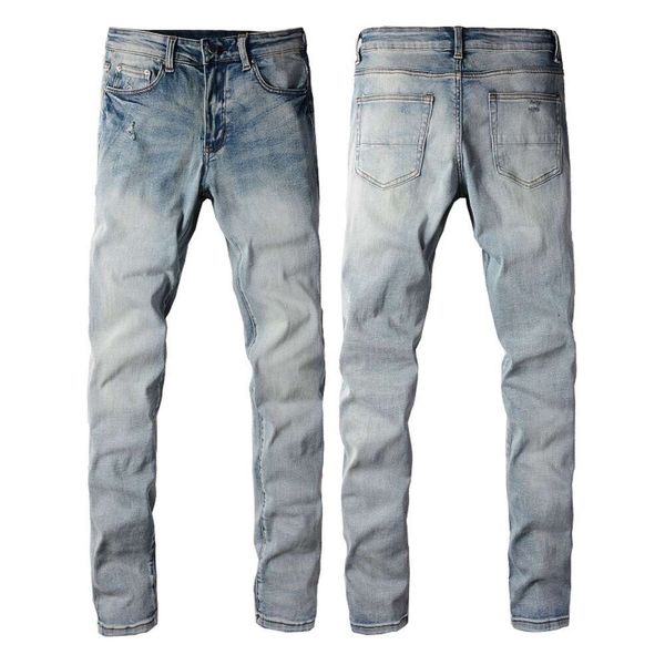 Mens Designer Calças Jeans Roxo Amris 6602 Trendy High Street Jeans i Light Blue Men's Jeans Edição Coreana