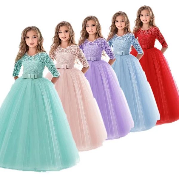 Jeans meninas vestidos de casamento crianças para menina vestido de festa renda princesa verão adolescentes crianças princesa vestido de dama de honra 8 10 12 14 anos