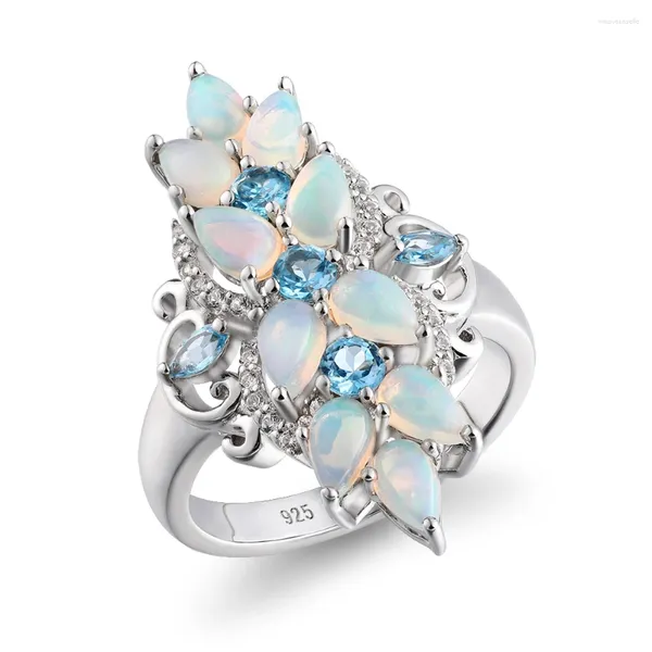 Cluster-Ringe SEASKY Hochwertiger natürlicher Birnen-Opal-Edelstein Damen-Verlobungsring 925 Sterling Silber Schmuck