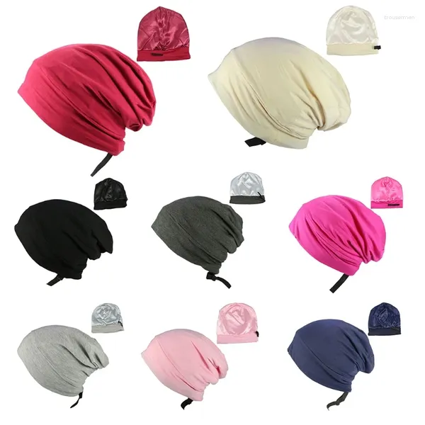 Boinas forradas para dormir com capa de cabelo gorro ajustável gorro desleixado para dormir