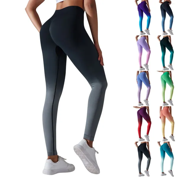 Leggings femininas sem costura gradiente calças de yoga apertado ajuste quadril levantamento esportes secagem rápida e pele amigável ropa mujer