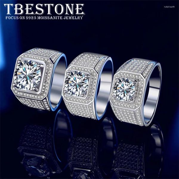 Anéis de cluster tom 2ct 3ct 5ct homens moissanite anel s925 prata esterlina banda de luxo jóias d cor vvs1 diamante com certificado