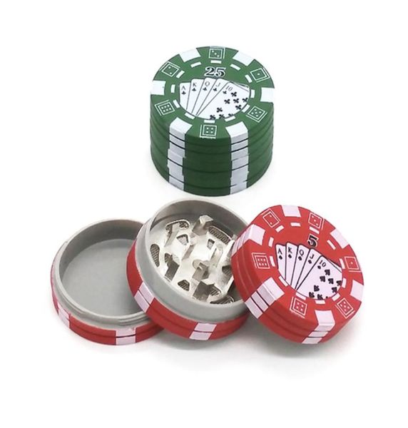 3 Schichten Poker Chip Stil Kräuter Kräutertabakmühle Kunststoff Metallmühlen Pfeifenzubehör Gadget RedGreenBlack9802915