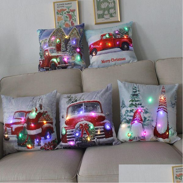 Kissenbezug Weihnachtslicht Ers 18 X Zoll Er Weihnachten mit LED-Lichtern Rustikales Sofa-Rücken-Wurfkissen für den Winter Drop Delivery Home Garde Dhnew