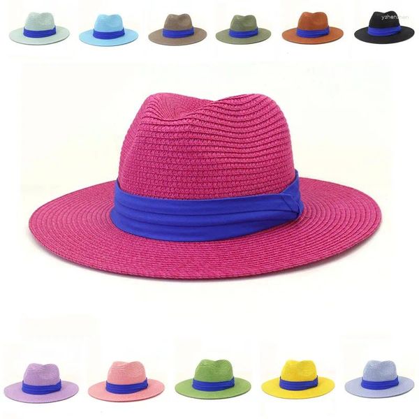 Береты, 21 цвет, соломенные шляпы с синей лентой, джаз для мужчин, повседневная пляжная дорожная солнцезащитная шляпа, модная женская одежда