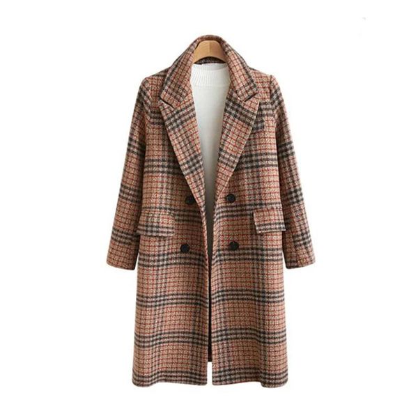 Giacche di lana di lana di alta qualità autunno inverno femmina sciolta cappotto in lana tartan 4xl cappotto di lana lunga femmina femmina giacca femmina