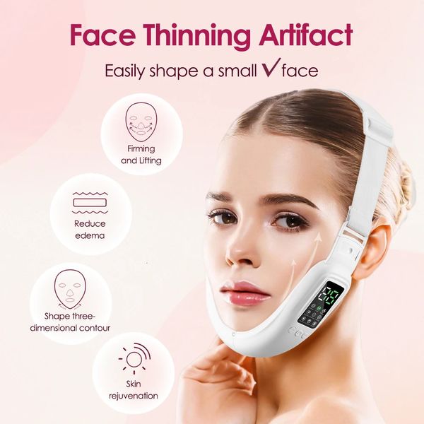 Face Lifter VLine Up Lifting Belt Emagrecimento EMS Vibração Massageador Display LED Instrumento de Beleza Ferramenta de Cuidados com a Pele 240106