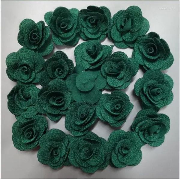 Flores decorativas 200 pçs/saco verde escuro feito à mão dia 3.5cm seda rosa flor artificial para buquê de casamento decoração diy acessórios de cabelo