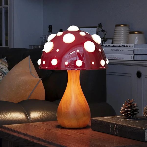 Amanita-Pilzlampe mit dreifarbiger LED-Glühbirne, Wechselstrom oder USB, warmes Licht, biomimetischer Fliegenpilz, Schreibtisch für Wohnzimmer, Nachttisch, el 240108