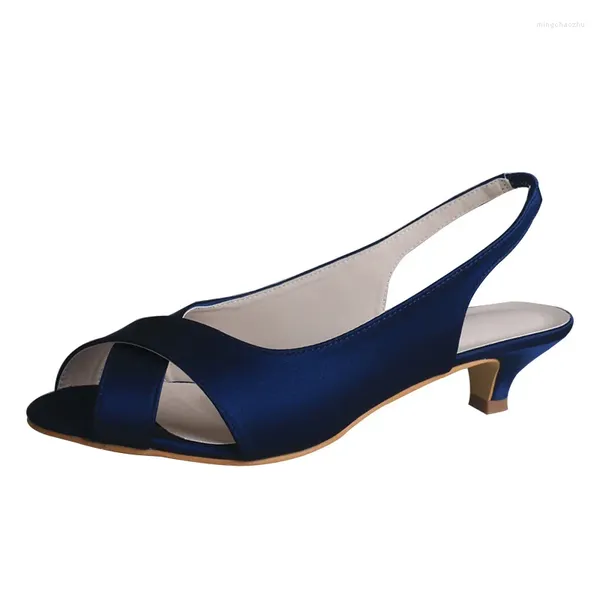 Sapatos de vestido Wedopus Slingback Sandália para festa de casamento Salto baixo Marinho Azul Verão Bombas 4.5cm