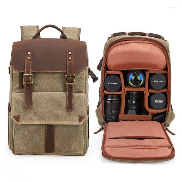 Zaino Borsa per fotocamera in tela impermeabile casual SLR per videoregistratore digitale da esterno di grande capacità con punta per treppiede