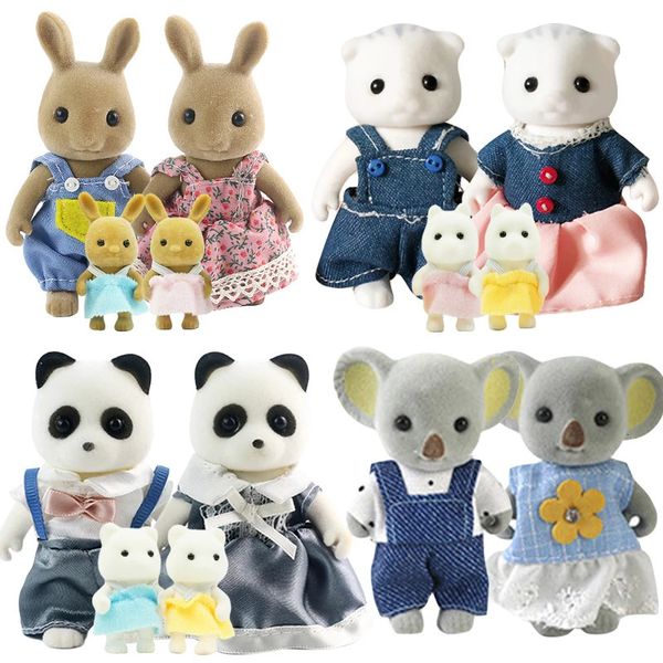 1/12 floresta animal família mini coelho urso panda boneca menina jogar casa boneca setforest família villa móveis conjunto brinquedos 240108