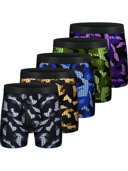 5 peças cuecas boxer masculinas malha de malha de secagem rápida esporte poliéster sem passeio 6 roupa íntima com mosca para homens 240108