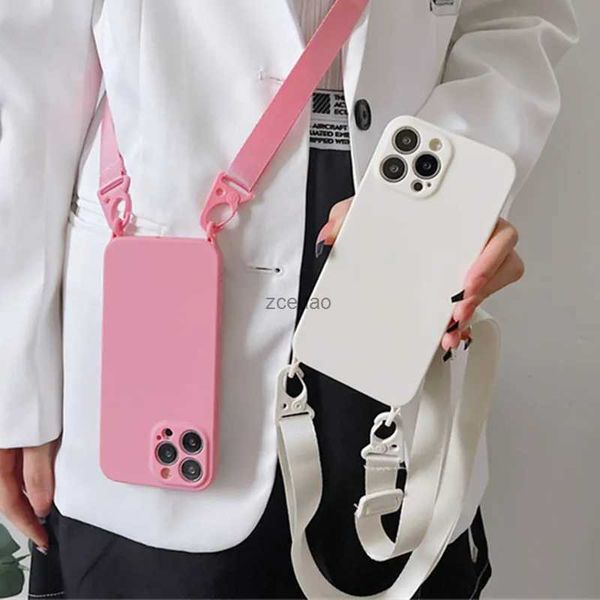 Capas de telefone celular Crossbody Colar Correia Cordão Soft Silicon Phone Case para iPhone 15 13 12 11 14 Pro Max X XR XS Max 7 8 Plus Back CoverL240105