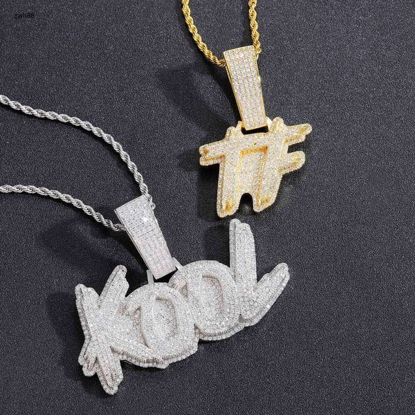 Collana con pendente a forma di lettera Burr Grass con giunzione fai-da-te placcata con nome personalizzato personalizzato per gioielli di moda hip-hop per uomo