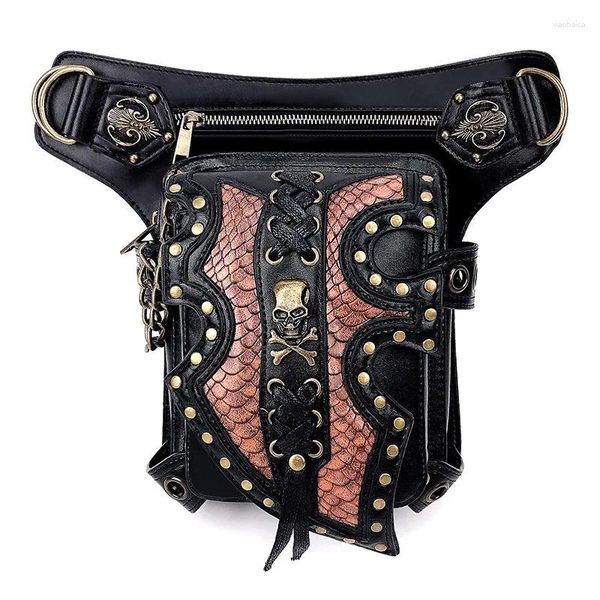 Sacos de cintura 2024 Spot Moda Feminina Steampunk Motocicleta Bolsa Cor Contraste Rebite Único Ombro Mensageiro