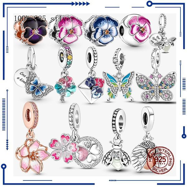 Perline con pendente a forma di fiore di lucciola in argento 925 2022 adatte per braccialetti con ciondoli a farfalla PAN originali Spedizione gratuita