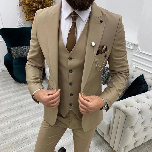 Erkekler Slim Fit Düğün Erkekler için 3 Parça Set Adam Damat Smokin Resmi Akşam Yemeği Prom Takım Erkek Giyim (Blazer Yelek Pantolon)