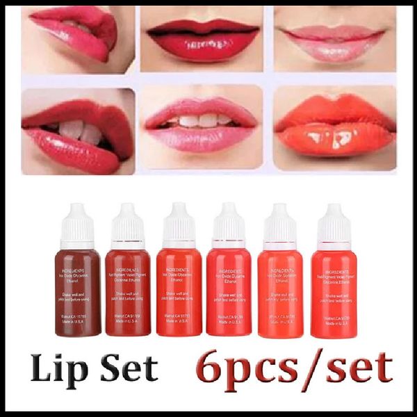 6 Pcs 15 ml Marca Tatuagem Lip Ink Set Semi Permanente Maquiagem Sobrancelha Lábios Eyeline Tint Tatuagem Pigmentos Para Olhos Microblading Pigmento 240108