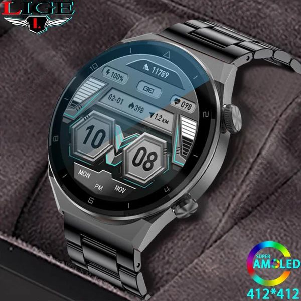 Orologi LIGE AMOLED 412 * 412 HD Smart Watch NFC Uomo Smartwatch Caricabatterie wireless Orologi digitali Nuovo orologio di chiamata Bluetooth per Android iOS