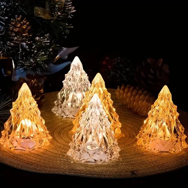 Mini luz de árvore de natal de cristal, luz noturna de vela eletrônica sem chama para decoração de casa e bar, 1 peça