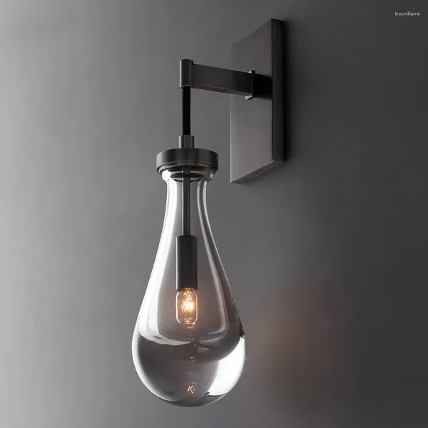 Lâmpadas de parede Estilo Retro Deluxe Gota de Água Lâmpada Interior Iluminação LED Moderna Corda Preta Decoração de Casa Sala de estar Quarto