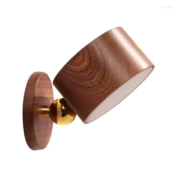 Lâmpada de parede 1 conjunto com porta USB 360 girar recarregável LED Sconce montado cabeceira magnética grão de madeira escura