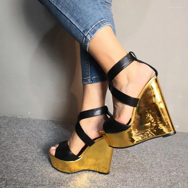 Sandalen Größe 47 Damenschuhe Plateau Peep Toe Gold High Wedges Heel Sandalia Espadrilles Damen Schwarz