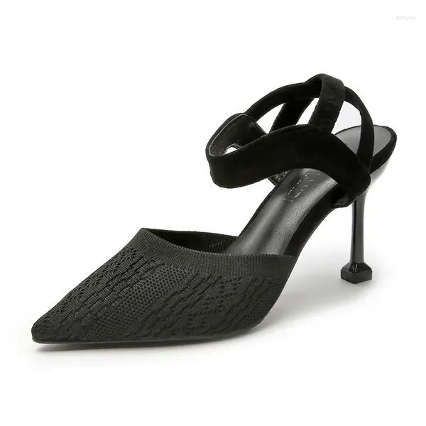 Sandali a punta con tacco a spillo Scarpe di piccola taglia 30-44 Comode scarpe estive traspiranti da donna con tacco nero
