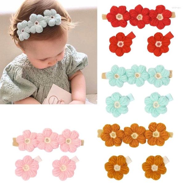 Accessori per capelli Fascia per capelli per bambini Fiori fatti a mano all'uncinetto Fascia per capelli elastica per bambini Puntelli per fotografia per bambini Alta qualità