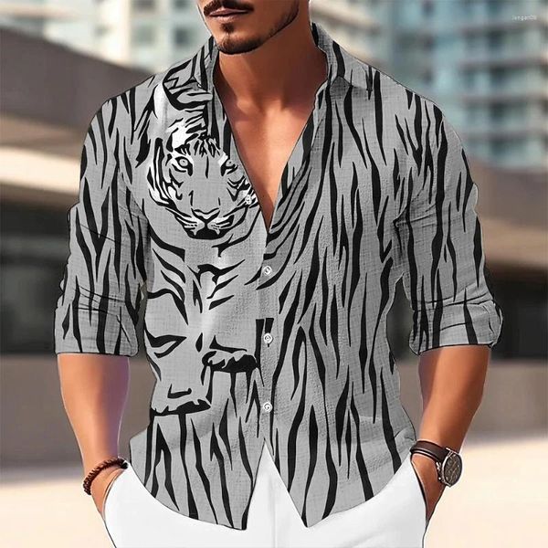 Camicie casual da uomo Camicia Abbigliamento autunnale 3d Tiger Stampato Social Manica lunga per uomo Vintage Streetwear Camicetta elegante moda