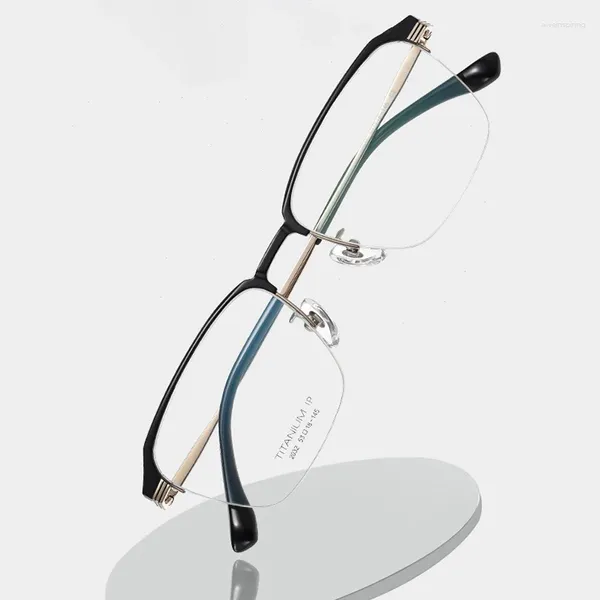 Óculos de sol quadros puro titânio óculos quadro óculos ópticos com receita moda homens semi-rimless masculino prescrição óculos qualidade