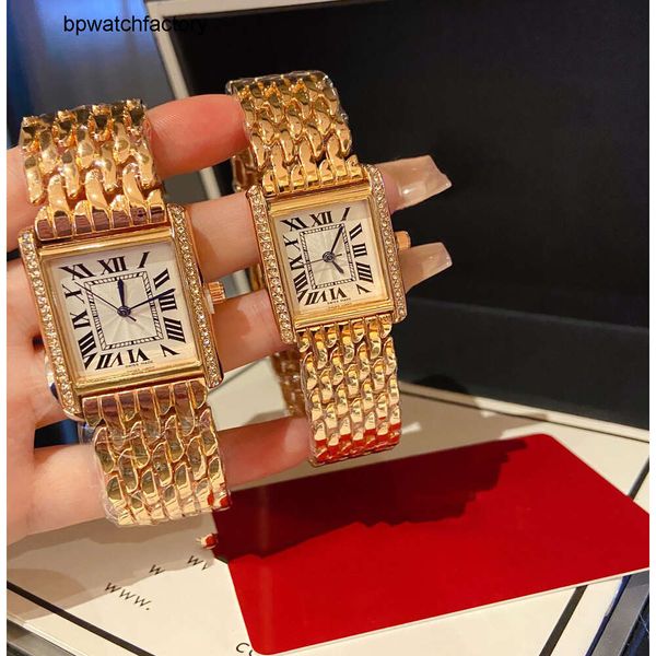 Tanks set Luxury orologi per lui e per lei vintage Diamond Gold Platinum orologio al quarzo rettangolare in acciaio inossidabile, regali di moda per coppia