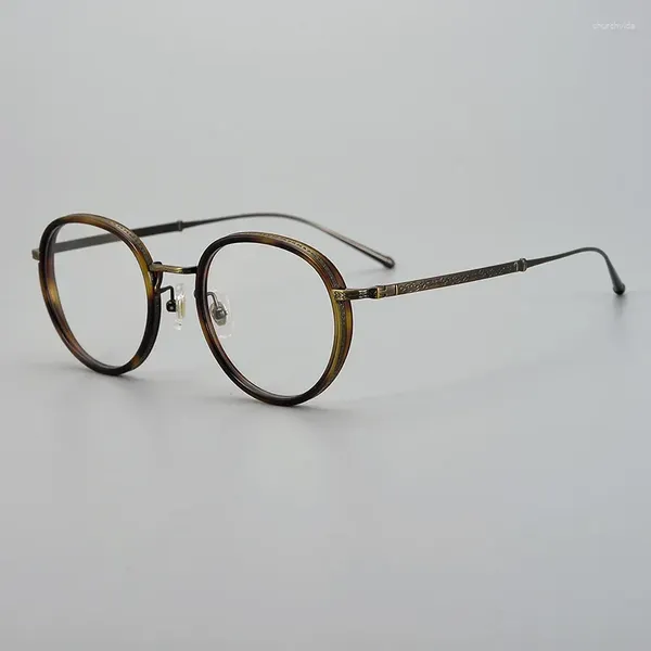 Óculos de sol quadros marca italiana acetato titânio óculos quadro homens mulheres vintage redondo miopia óptica 2024 rlt5911 prescrição óculos