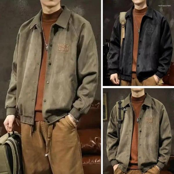 Männer Jacken Männer Mantel Einreiher Taschen Revers Einfarbig Retro Elastische Manschette Strickjacke Baseball Lose Herbst Winter Jacke Oberbekleidung