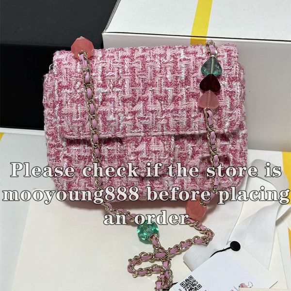 12A Upgrade Mirror Designer di qualità Mini Borsa con patta quadrata Borsa da donna trapuntata in tweed di vera pelle Borse di lusso Borsa a tracolla nera Borsa a tracolla con catena a cuore